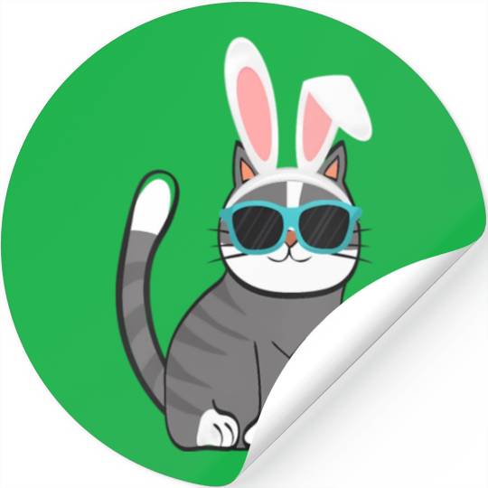 Happy Easter Cat With Bunny Ears And Glasses Cat Stickers