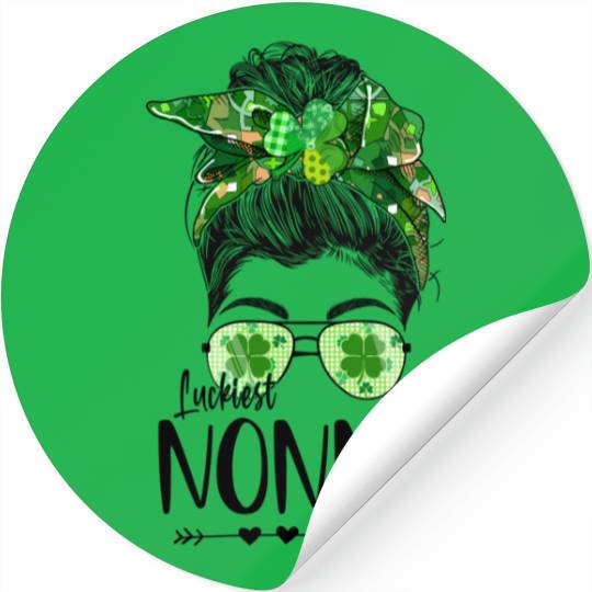 Luckiest Nonna Ever Messy Bun Lucky Shamrock Stickers
