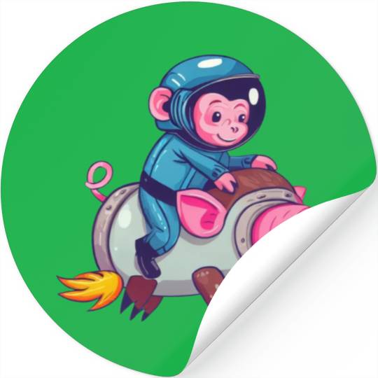 Pig and Monkey as Astronauts Stickers