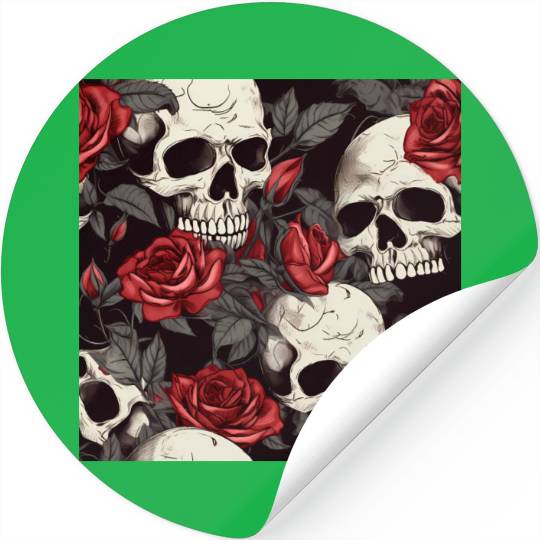 Dark Pattern Skulls & Red Roses Elegant Gothic Stickers