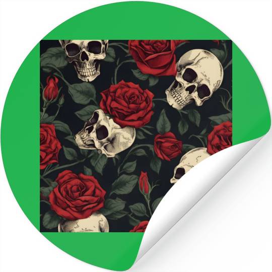 Dark Elegant Goth Skulls & Red Roses Pattern Stickers