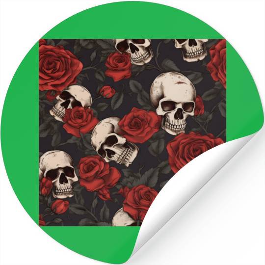 Skulls & Red Roses Dark Gothic Elegant Pattern Stickers