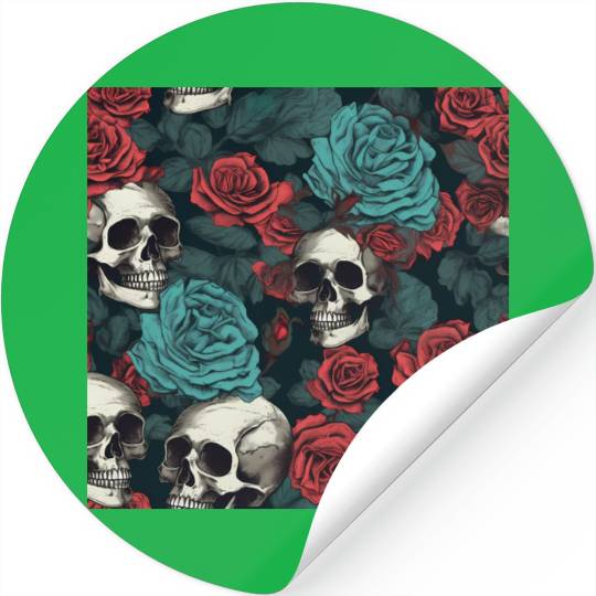 Gothic Skulls & Red Roses Pattern Dark Elegant Stickers