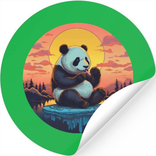 Cute Panda on Ice Floe with Sweets - Sunset Stickers