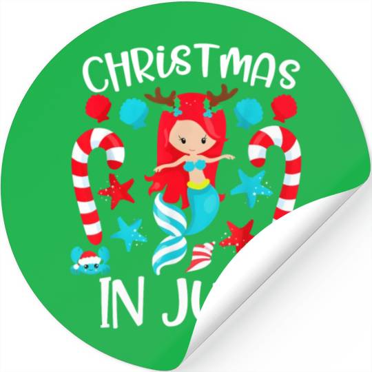 Christmas In July Cute Mermaid Summer Vacation Stickers