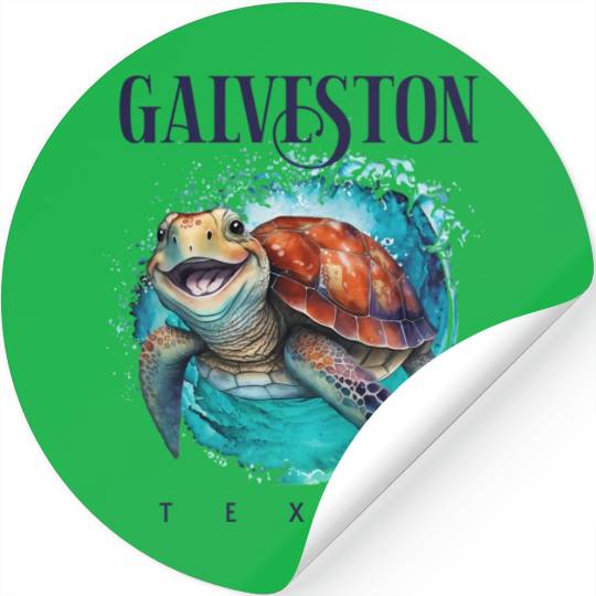 Galveston Texas Watercolor Happy Sea Turtle Stickers