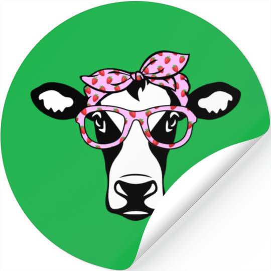 Cow With Bandana Glasses Strawberry Cattle Heifer Stickers