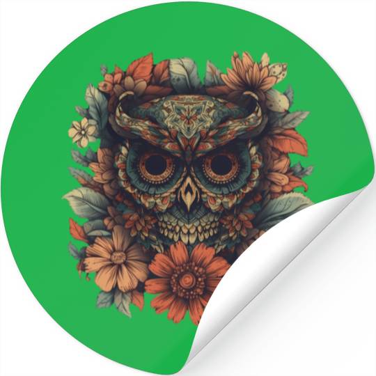 Owl Vintage Dia De Los Muertos Floral Sugar Stickers