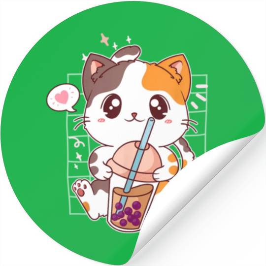 Cat Boba Tea Bubble Tea Kawaii Anime Japanese Stickers