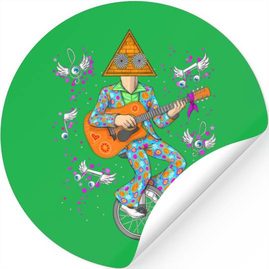 Psychedelic Hippie Pyramid Playing Guitar Music Stickers