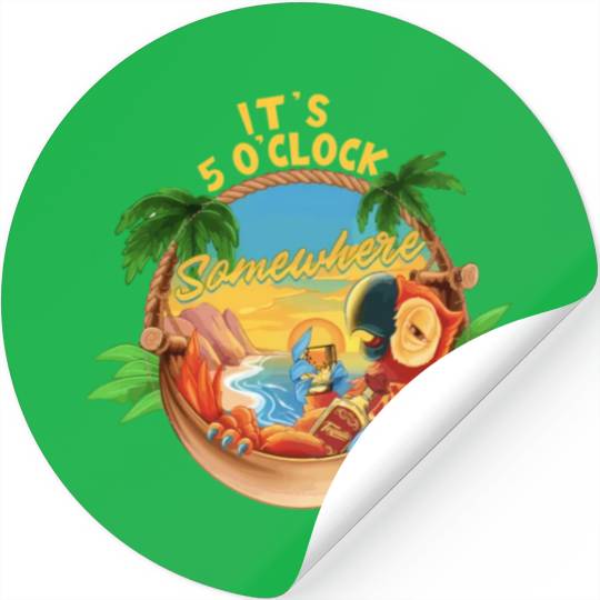 It Is 5 O'Clock Somewhere Parrot Drinking Summer Stickers