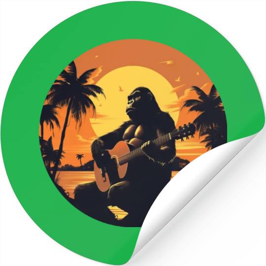 Gorilla with Acoustic Guitar in Sunset Stickers