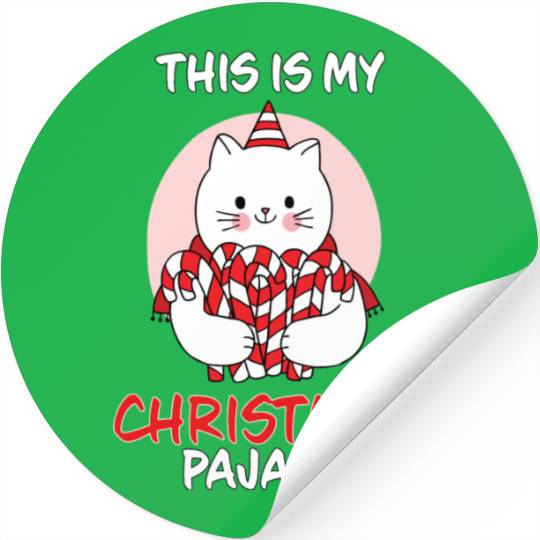 This Is My Christmas Pajama Cat In Candy Canes Stickers