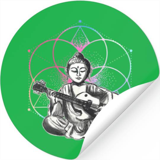 Buddha - Playing Guitar - Yoga Buddhist - Yogi Stickers