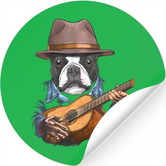 Boston Terrier Playing Guitar Pet Dog Lover Stickers