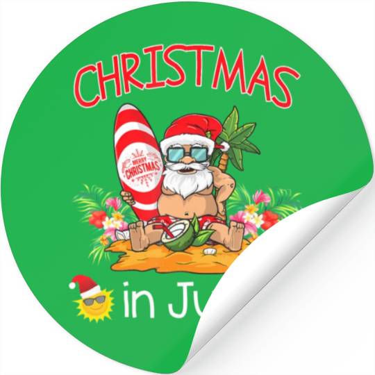 Christmas In July Funny Santa Surfing Summer Stickers