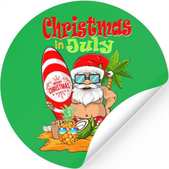 Christmas In July Funny Santa Summer Beach Stickers