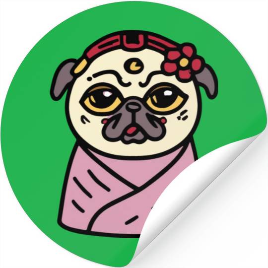 Geisha Pug Dog Lover Puppy Stickers