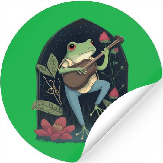 Cottagecore Aesthetic Frog Playing Banjo Stickers