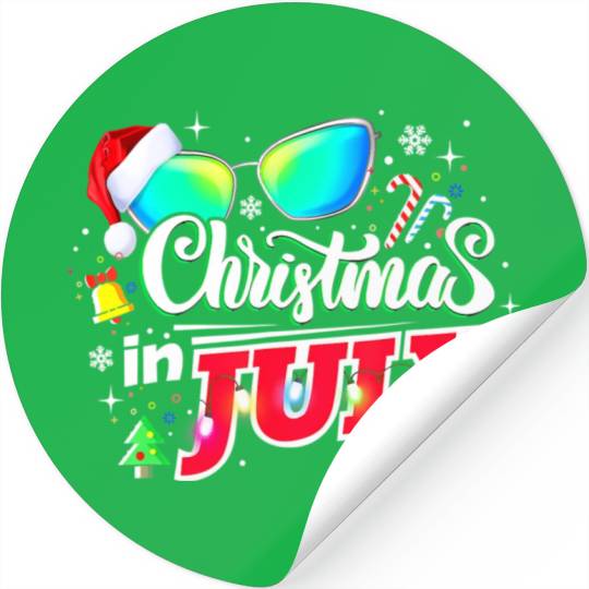 Christmas in July Santa Hat Sunglasses Summer Stickers