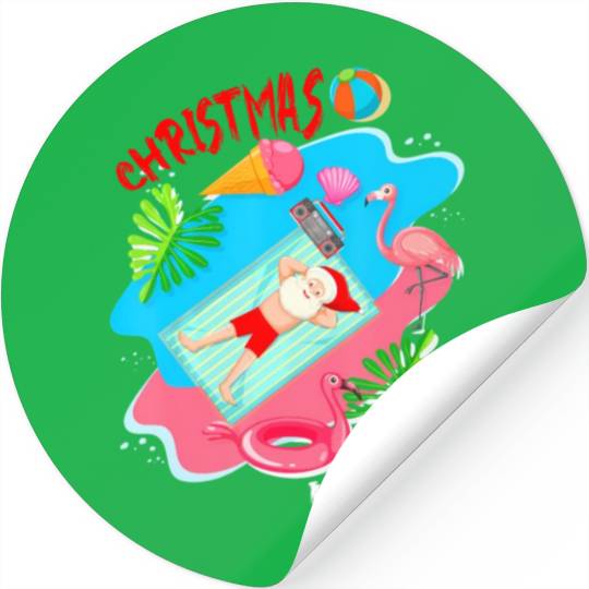 Christmas In July Santa Relaxing On Beach Cute Stickers