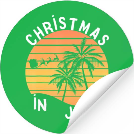 Christmas In July Santa Sledge Sunset Palm Summer Stickers
