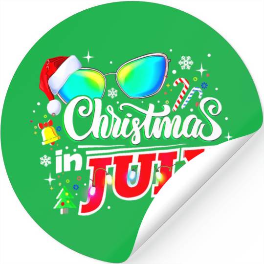 Christmas In July Santa Hat Sunglasses Summer Stickers