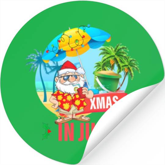 Christmas in July santa hat Xmas funny Summer Stickers