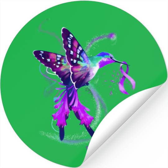 Hummingbird Purple Ribbon Pancreatic Cancer Stickers
