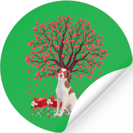 Heart Tree Brittany Spaniel Dog Valentine'S Day Stickers