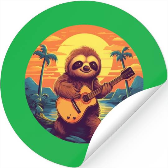Sloth Guitar Sunset Stickers