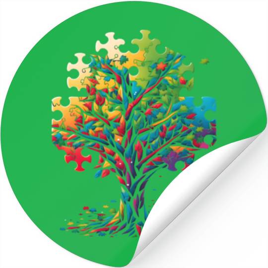 Neurodiversity Autism Awareness Colorful Tree Puzz Stickers
