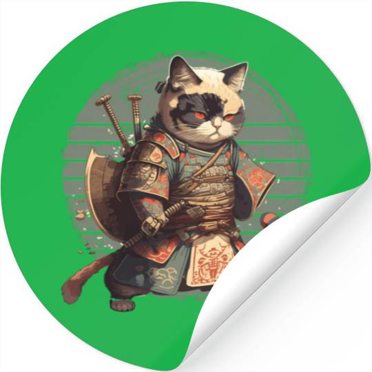 Samurai Cat Warrior Japanese Ninja Cat Kawaii Stickers
