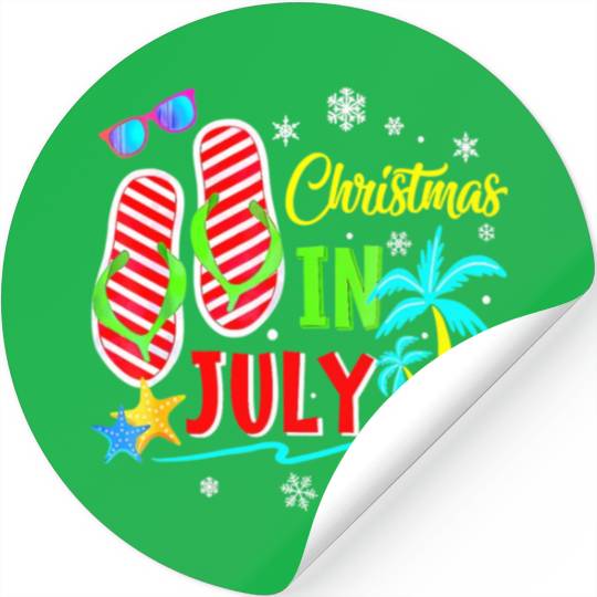 Christmas In July Flip Flops Funny Beach Summer Stickers