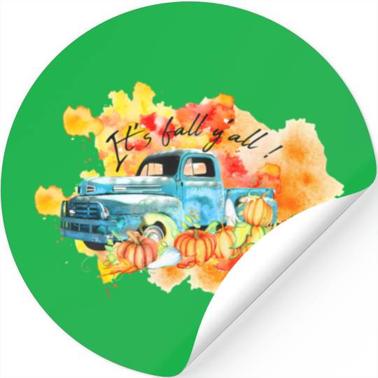 Vintage Fall Truck Pumpkins Autumn Leaves It's Stickers