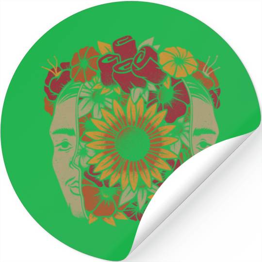 Frida Kahlo Head Flowers Stickers