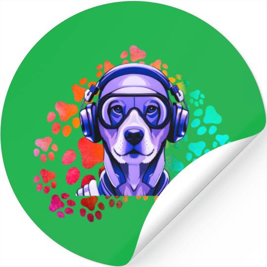 Canine Tunes-Robotic Rottweiler Listening to Music Stickers