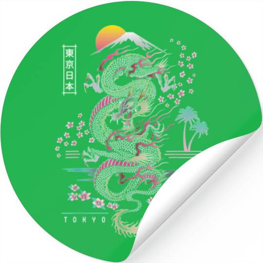Japanese Dragon Asian Neon retro 80s style Stickers
