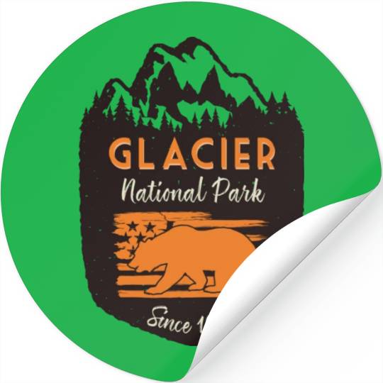 Glacier National Park Us Flag Grizzly Bear Stickers