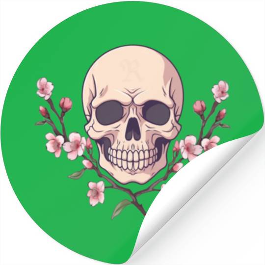 Anime style Skull with cherry blossom branches Stickers