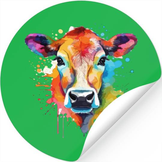 Serene Pasture - Watercolor Style Cow Art Stickers