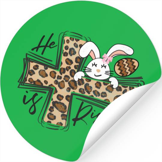 Happy Easter He Is Risen Jesus Cross Easter Bunny Stickers