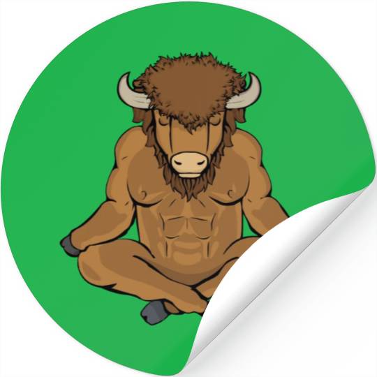 Meditating Buffalo Yoga Lover Men Bison Gift Stickers