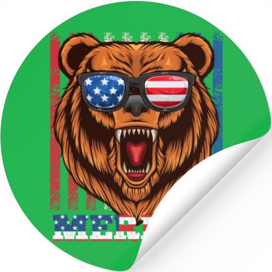 Merica Independence Day American Bear USA Party Stickers