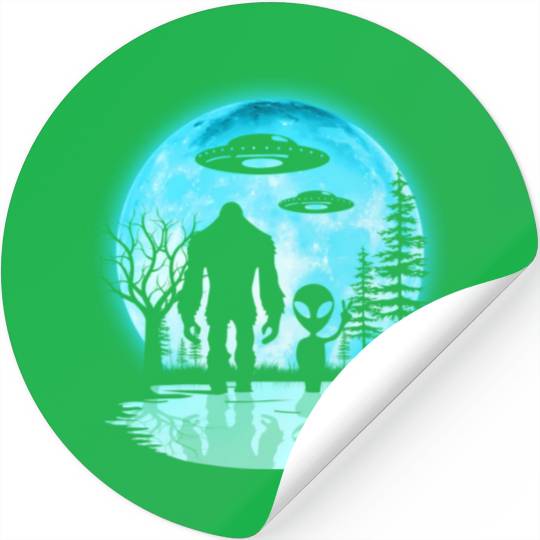 Alien And Bigfoot Moon Stickers