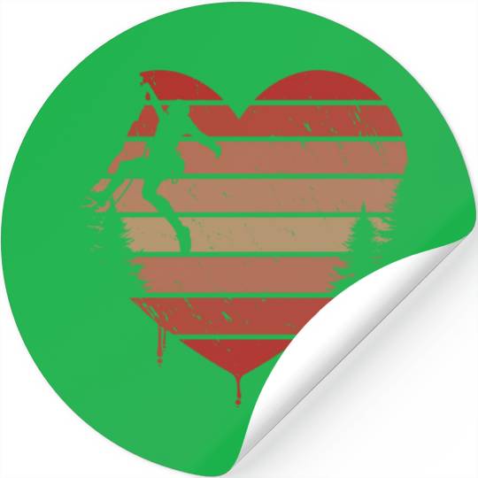 Cute Red Vintage Heart Rock Climbing Valentine Day Stickers