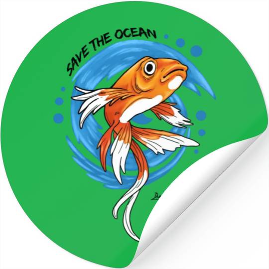Save The Ocean Orange Fish Blue Waves Environment Stickers