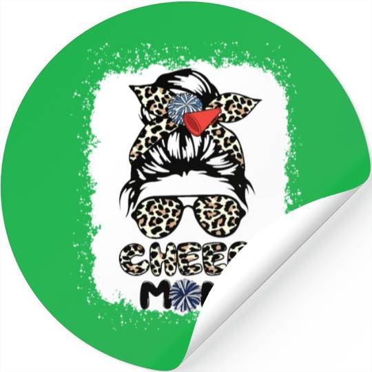Cheer Mom Leopard Messy Bun Cheerleader Bleached M Stickers