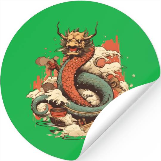 Sushi Dragon Japanesse Kawaii Stickers