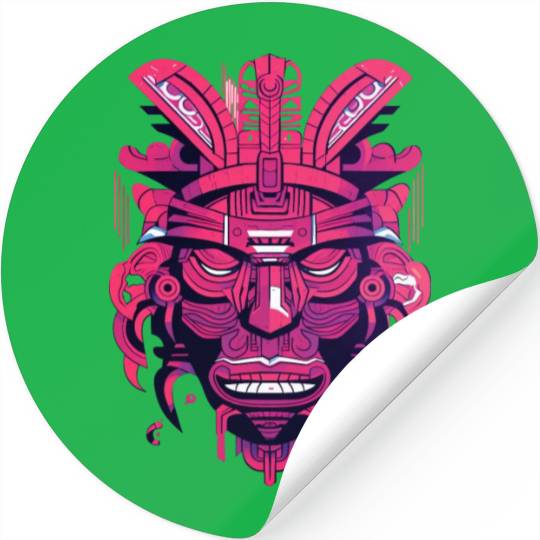 Ancient Aztec Mask in magenta Stickers